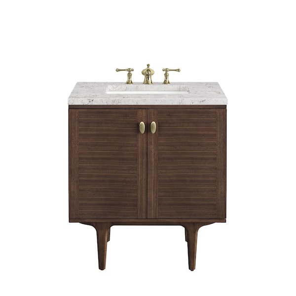 James Martin Vanities Amberly 30in Single Vanity, Mid-Century Walnut w/ 3 CM Eternal Jasmine Pearl Top 670-V30-WLT-3EJP - main